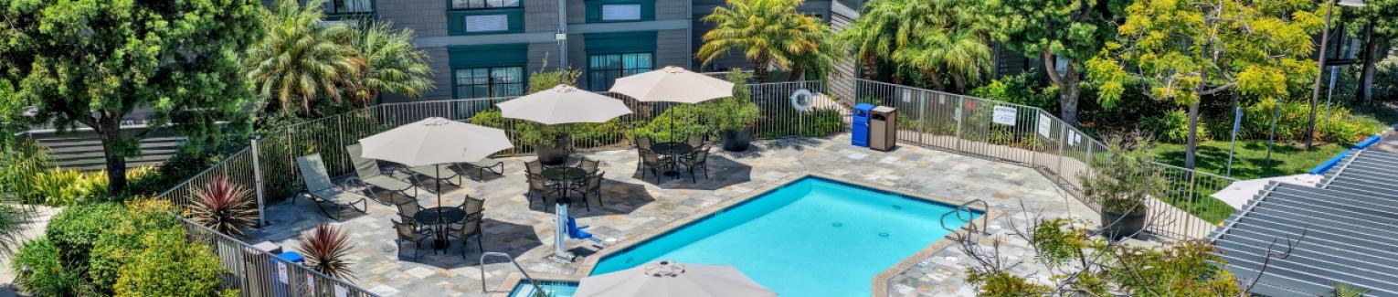 Lush landscaping and outdoor pool