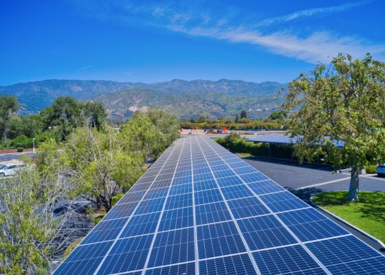 Solar panel array atop car ports